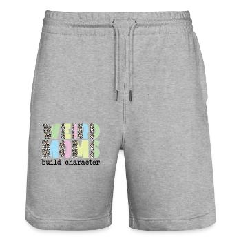 Weird Moms Build Character - Stanley/Stella Unisex Bio Joggingshorts Trainer  - Grau meliert - Vorne - Nik (191cm) & Marisol (170cm)