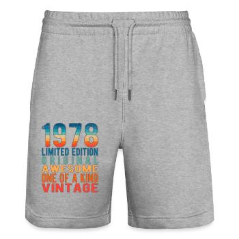 Limited Edition seit 1978 Geburtstag Vintage 1978 - Stanley/Stella Unisex Bio Joggingshorts Trainer  - Grau meliert - Vorne - Nik (191cm) & Marisol (170cm)