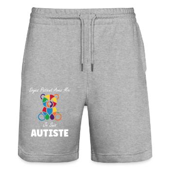 Soyez patient avec moi je suis autiste - Short de jogging bio TRAINER Stanley/Stella unisexe - gris chiné - Devant - Nik (191cm) & Marisol (170cm)