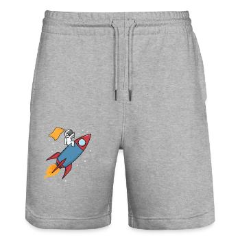 Astronaut auf einer Rakete - Stanley/Stella Unisex Bio Joggingshorts Trainer  - Grau meliert - Vorne - Nik (191cm) & Marisol (170cm)