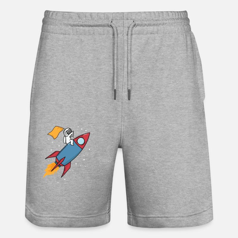 Astronaut on a rocket - Stanley/Stella Trainer Unisex Organic Jogging Shorts - heather grey