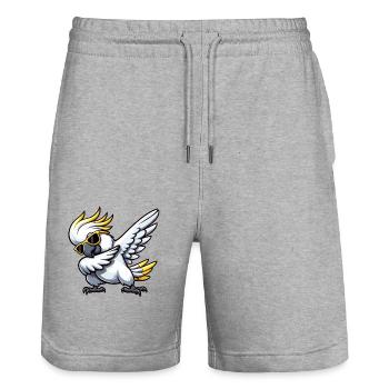 Dessin dessiné dessiné mignon de cacatoès qui fait du dabing - Short de jogging bio TRAINER Stanley/Stella unisexe - gris chiné - Devant - Nik (191cm) & Marisol (170cm)