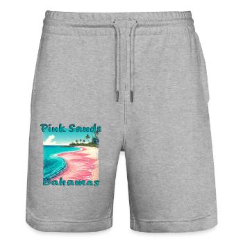 Pink Sands Bahamas Beach Grunge Style - Stanley/Stella Trainer Unisex Organic Jogging Shorts - heather grey - Front - Nik (191cm) & Marisol (170cm)