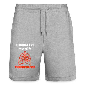 Sensibilisation à la tuberculose - Short de jogging bio TRAINER Stanley/Stella unisexe - gris chiné - Devant - Nik (191cm) & Marisol (170cm)