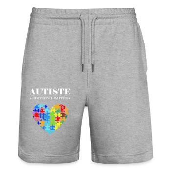 sensibilisation a l'autisme autiste - Short de jogging bio TRAINER Stanley/Stella unisexe - gris chiné - Devant - Nik (191cm) & Marisol (170cm)