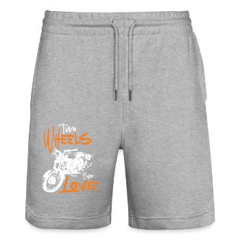 Two Wheels One Love Motorcycle Biker Motorcyclist - Stanley/Stella Trainer Unisex Organic Jogging Shorts - heather grey - Front - Nik (191cm) & Marisol (170cm)