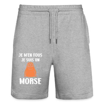 Animal humour Morse - Short de jogging bio TRAINER Stanley/Stella unisexe - gris chiné - Devant - Nik (191cm) & Marisol (170cm)