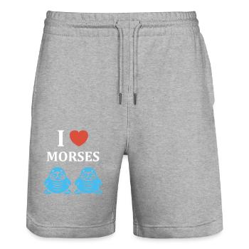 Animal humour Morse - Short de jogging bio TRAINER Stanley/Stella unisexe - gris chiné - Devant - Nik (191cm) & Marisol (170cm)