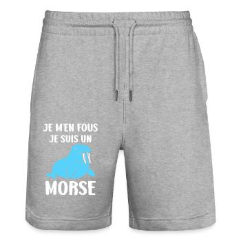 Animal humour Morse - Short de jogging bio TRAINER Stanley/Stella unisexe - gris chiné - Devant - Nik (191cm) & Marisol (170cm)