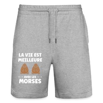 Animal humour Morse - Short de jogging bio TRAINER Stanley/Stella unisexe - gris chiné - Devant - Nik (191cm) & Marisol (170cm)