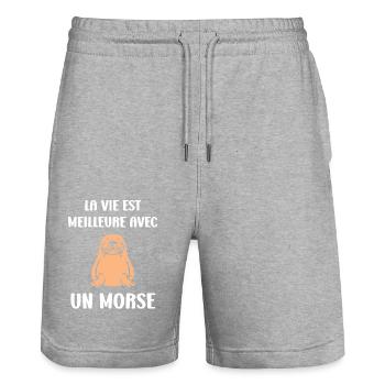 Animal humour Morse - Short de jogging bio TRAINER Stanley/Stella unisexe - gris chiné - Devant - Nik (191cm) & Marisol (170cm)