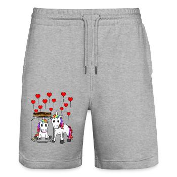 Licornes chagrin d’amour rupture Saint-Valentin - Short de jogging bio TRAINER Stanley/Stella unisexe - gris chiné - Devant - Nik (191cm) & Marisol (170cm)