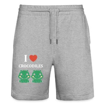 Humour Crocodile - Short de jogging bio TRAINER Stanley/Stella unisexe - gris chiné - Devant - Nik (191cm) & Marisol (170cm)