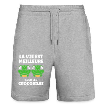 Humour Crocodile - Short de jogging bio TRAINER Stanley/Stella unisexe - gris chiné - Devant - Nik (191cm) & Marisol (170cm)