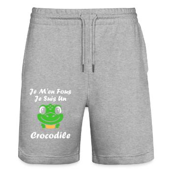 Humour Crocodile - Short de jogging bio TRAINER Stanley/Stella unisexe - gris chiné - Devant - Nik (191cm) & Marisol (170cm)