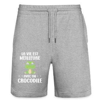 Humour Crocodile - Short de jogging bio TRAINER Stanley/Stella unisexe - gris chiné - Devant - Nik (191cm) & Marisol (170cm)