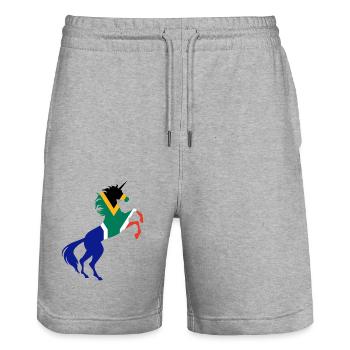 Einhorn Südafrika Flagge TShirt Magisches Einhorn - Stanley/Stella Unisex Bio Joggingshorts Trainer  - Grau meliert - Vorne - Nik (191cm) & Marisol (170cm)