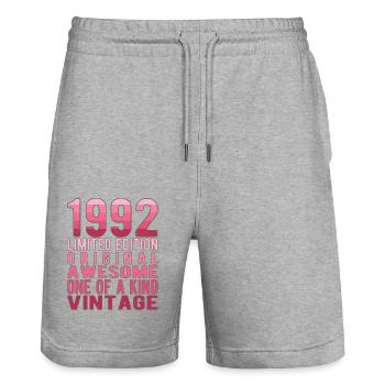 Limited Edition seit 1992 Geburtstag Vintage 1992 - Stanley/Stella Unisex Bio Joggingshorts Trainer  - Grau meliert - Vorne - Nik (191cm) & Marisol (170cm)