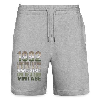 Limited Edition seit 1992 Geburtstag Vintage 1992 - Stanley/Stella Unisex Bio Joggingshorts Trainer  - Grau meliert - Vorne - Nik (191cm) & Marisol (170cm)