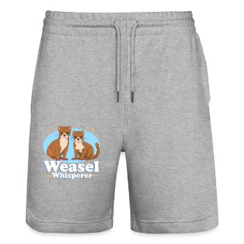 Belette souris belette naine belette cadeau - Short de jogging bio TRAINER Stanley/Stella unisexe - gris chiné - Devant - Nik (191cm) & Marisol (170cm)
