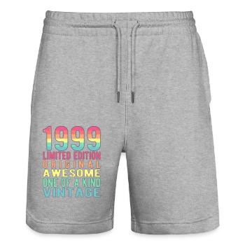 Limited Edition seit 1999 Geburtstag Vintage 1999 - Stanley/Stella Unisex Bio Joggingshorts Trainer  - Grau meliert - Vorne - Nik (191cm) & Marisol (170cm)