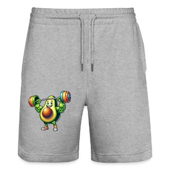 Avocado with dumbbell fitness workout - Stanley/Stella Trainer Unisex Organic Jogging Shorts - heather grey - Front - Nik (191cm) & Marisol (170cm)