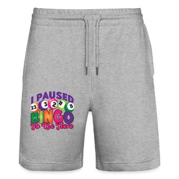 Joueur de bingo J’ai mis le bingo en pause pour être - Short de jogging bio TRAINER Stanley/Stella unisexe - gris chiné - Devant - Nik (191cm) & Marisol (170cm)