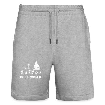 No1 Sailor in the World Sailor Sailing Sailor - Stanley/Stella Trainer Unisex Organic Jogging Shorts - heather grey - Front - Nik (191cm) & Marisol (170cm)