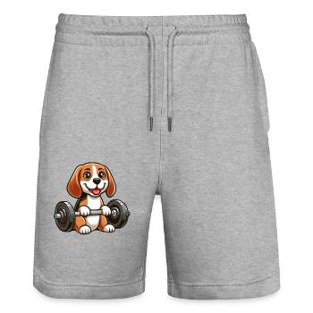 Beagle mit Hantel Fitness-Training - Stanley/Stella Unisex Bio Joggingshorts Trainer  - Grau meliert - Vorne - Nik (191cm) & Marisol (170cm)