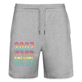 Limited Edition Since 2007 Birthday Vintage 2007 - Stanley/Stella Trainer Unisex Organic Jogging Shorts - heather grey - Front - Nik (191cm) & Marisol (170cm)