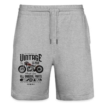 Vintage Motorrad Biker Motorrad Geburtstag 1938 - Stanley/Stella Unisex Bio Joggingshorts Trainer  - Grau meliert - Vorne - Nik (191cm) & Marisol (170cm)