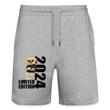 Limited Edition 2024 Bear Bears Birthday 2024 - Stanley/Stella Trainer Unisex Organic Jogging Shorts - heather grey - Front - Nik (191cm) & Marisol (170cm)