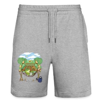 Frosch Gärtner Gartenarbeit Entspannung - Stanley/Stella Unisex Bio Joggingshorts Trainer  - Grau meliert - Vorne - Nik (191cm) & Marisol (170cm)