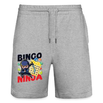 Bingo Player Ninja Bingo Ninja - Stanley/Stella Trainer Unisex Organic Jogging Shorts - heather grey - Front - Nik (191cm) & Marisol (170cm)