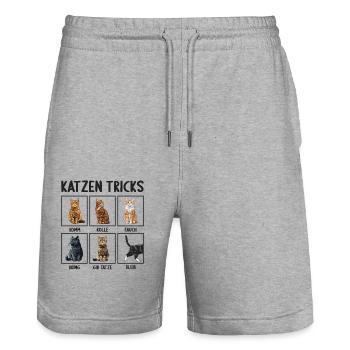 Katze Katzen Tricks lustiges Katzen - Stanley/Stella Unisex Bio Joggingshorts Trainer  - Grau meliert - Vorne - Nik (191cm) & Marisol (170cm)