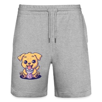 Hund der Bubble Tee trinkt Boba and Dogs Anime - Stanley/Stella Unisex Bio Joggingshorts Trainer  - Grau meliert - Vorne - Nik (191cm) & Marisol (170cm)