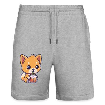 Hund der Bubble Tee trinkt Boba and Dogs Anime - Stanley/Stella Unisex Bio Joggingshorts Trainer  - Grau meliert - Vorne - Nik (191cm) & Marisol (170cm)