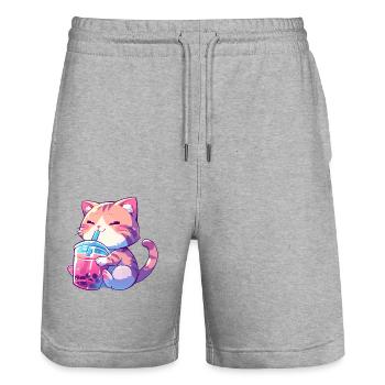 Hund der Bubble Tee trinkt Boba and Dogs Anime - Stanley/Stella Unisex Bio Joggingshorts Trainer  - Grau meliert - Vorne - Nik (191cm) & Marisol (170cm)