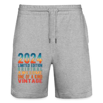 Limited Edition since 2024 Birthday Vintage 2024 - Stanley/Stella Trainer Unisex Organic Jogging Shorts - heather grey - Front - Nik (191cm) & Marisol (170cm)