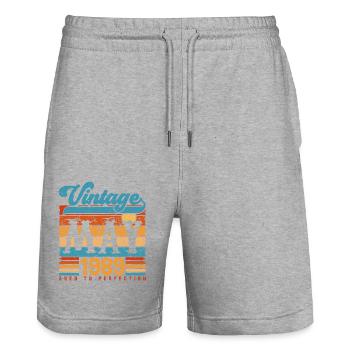 May 1989, May 1989 Vintage Anniversary Gift. - Stanley/Stella Trainer Unisex Organic Jogging Shorts - heather grey - Front - Nik (191cm) & Marisol (170cm)
