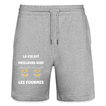 Humour fourmis - Short de jogging bio TRAINER Stanley/Stella unisexe - gris chiné - Devant - Nik (191cm) & Marisol (170cm)