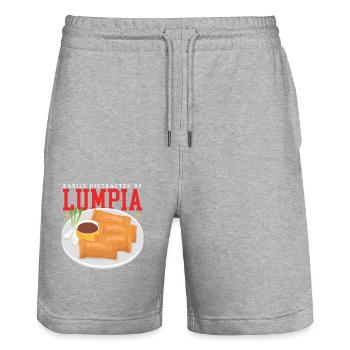 Lumpia Spring Rolls Loempia Gift - Stanley/Stella Trainer Unisex Organic Jogging Shorts - heather grey - Front - Nik (191cm) & Marisol (170cm)