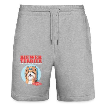 Biewer Terriers Are Like Dog Owners Gift - Stanley/Stella Trainer Unisex Organic Jogging Shorts - heather grey - Front - Nik (191cm) & Marisol (170cm)