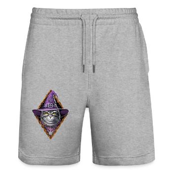 Katze Hexe - Stanley/Stella Unisex Bio Joggingshorts Trainer  - Grau meliert - Vorne - Nik (191cm) & Marisol (170cm)