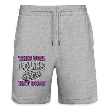 Hot Dog Adult Girl This Girl Loves - Stanley/Stella Trainer Unisex Organic Jogging Shorts - heather grey - Front - Nik (191cm) & Marisol (170cm)