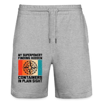 Geocaching Geocache Funny Geocacher Geocacher Sayi - Stanley/Stella Trainer Unisex Organic Jogging Shorts - heather grey - Front - Nik (191cm) & Marisol (170cm)