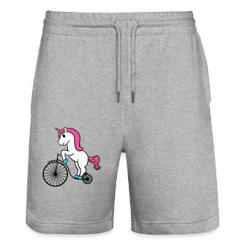 Einhorn Reiten Retro Fahrrad Lustig Magisches Einhorn - Stanley/Stella Unisex Bio Joggingshorts Trainer  - Grau meliert - Vorne - Nik (191cm) & Marisol (170cm)