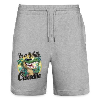 Drôle de crocodile alligator dans un crocodile - Short de jogging bio TRAINER Stanley/Stella unisexe - gris chiné - Devant - Nik (191cm) & Marisol (170cm)