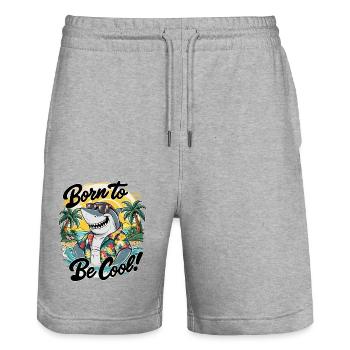 Funny shark with sunglasses summer vacation - Stanley/Stella Trainer Unisex Organic Jogging Shorts - heather grey - Front - Nik (191cm) & Marisol (170cm)