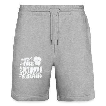 The Superhero in the Kitchen - Stanley/Stella Unisex Bio Joggingshorts Trainer  - Grau meliert - Vorne - Nik (191cm) & Marisol (170cm)